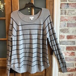Market Spruce Sweater Women's XL Gray Black Striped Long Sleeve Casual Knit Top